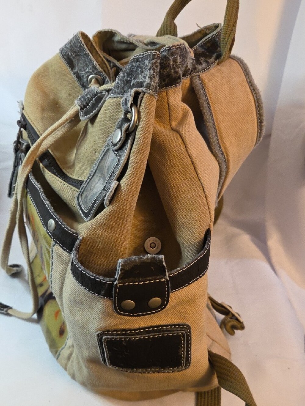 Canvas Tree-Print Drawstring Backpack - Beige - Picture 3 of 13